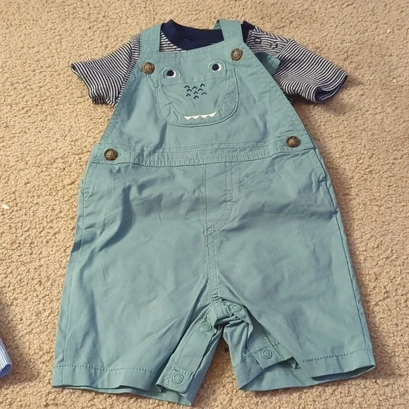 Bundle of Three Little Boy Outfits Size 12 Month 1 Nike and 2 Carter's Overalls - Picture 4 of 11